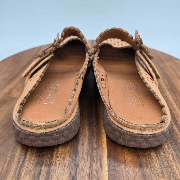 L'artiste Spring Step Shoes Womens 7.5 Tan Leather Mary Jane Perforated Mules - Picture 4 of 8